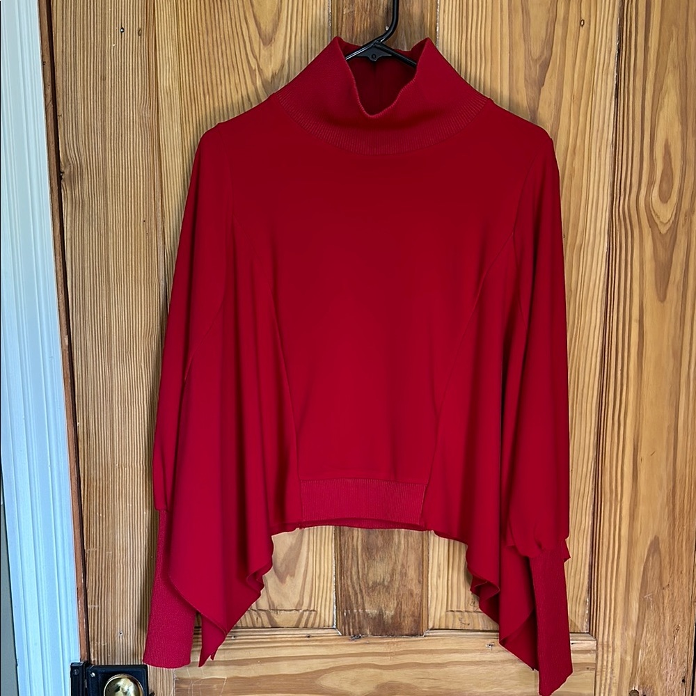 IC Collection Elegant Red Poncho Turtleneck Top